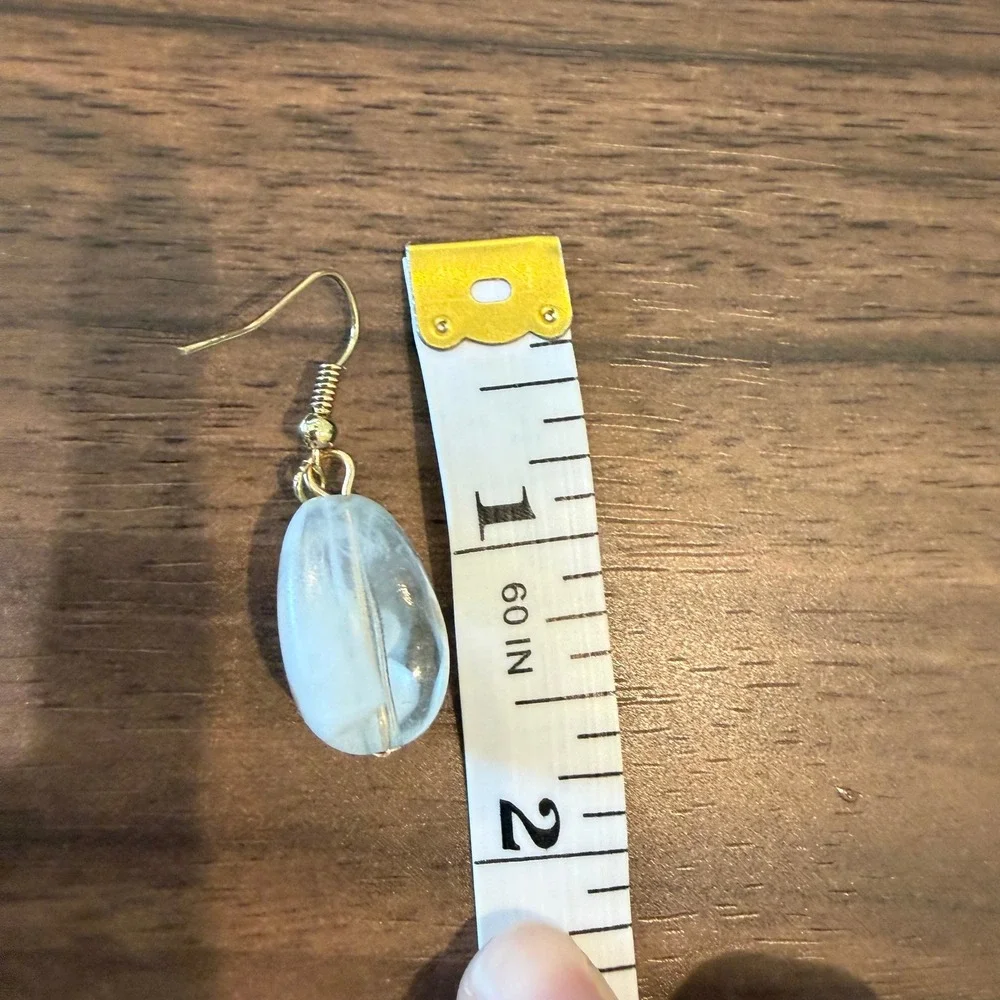 Boho Artisan Clear Glass Drop Earrings Gold Tone Dangle Minimalist